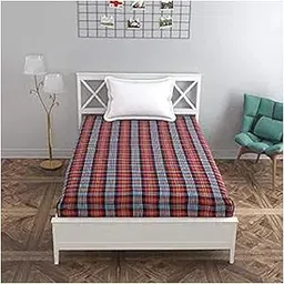 NISHOMES Cotton Mattress Cover Bedcover and Protector with Zip/Chain Closure, Stylish Lightweight Bed Cover Fitted Style Mattress Protector Size (72X36x5inch)(6x3ft) Red Single Pc-image-30