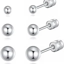 hopply 3 Pairs Tiny Surgical Steel Stud Earrings Set for Women Girls, Hypoallergenic Ball Star Circle Simple Geometric Cartilage Helix Screw Back Earrings Piercing Jewelry-picture-16