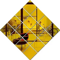 Bikri Kendra - 20 Big Square (Golden) Mirror Stickers for Wall, Acrylic Mirror Wall Sticker, Wall Mirror Stickers, Wall Stickers for Hall Room, Bed Room, Kitchen. (Non Glass)-picture-24