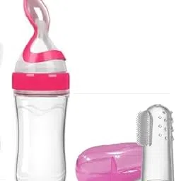 YOS TRENDZ Baby Food Feeder and Finger Brush Combo | BPA-Free Silicone Teething Feeder & Soft Finger Toothbrush for Infants | Safe Feeding & Oral Care Set | Food and Finger Brush(Pink)-picture-18