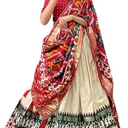 mitra biz Women's Tussar Silk Lehenga Choli Patola Print with Foil Work With Blouse Solid-picture-14