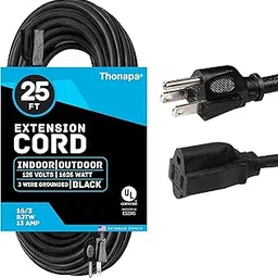 Thonapa - 13 amp 25 ft outdoor extension cord, 16/3 SJTW 25 ft, weatherproof outdoor power cord for outdoor lights and lawns, UL certified-picture-16