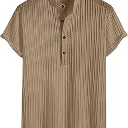 deelmo Men's Polyster Kurta with Mandarin Collar, Half Placket Buttons, Front Pocket | Half Sleeves | Soft & Breathable Fabric-picture-38