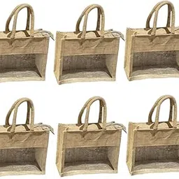 Maru Reusable small Transparent Natural Jute Wedding Gift Bags for Gift Hampers Size 8 * 10 * 4.5 inches (Sets of 6 pcs)-picture-16