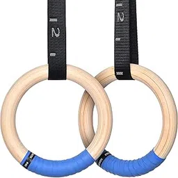 PACEARTH Wood Gymnastics Rings with Adjustable Cam Buckle Straps Exercise Non-Slip Training for Home Gym Full Body Workout-image-42