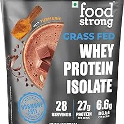 Foodstrong Whey Protein Islolate, 100% Hormone Free Grass-Fed Whey, 27G Protein & 6.6G BCAA, Chocolate, With Turmeric & Digestive Enzymes, 1KG-image-3