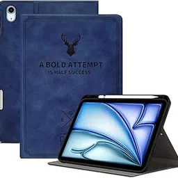 Robustrion for iPad Air 11 inch Cover M2 2024 6th Generation/iPad Air 5th Generation Cover Case/iPad Air 4th Generation Deer Pattern Flip Case with Pencil Holder [Right Side] - Blue-picture-31