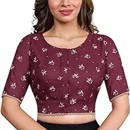Fashion Neck Casual Maroon Cotton Blend Women Blouse(MAN-005726)-image-4
