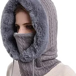 Womens Beanie Hat Scarf Mask Set Winter Knitted Warm Face Protection Gray-image-69