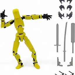 qwik3D Dummy 13 Action Figure Robot | Fully Articulated Robot Toy | 3D Printed ((Assembled) Yellow Armour)-picture-16