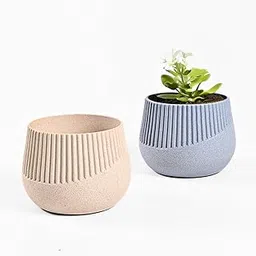 Eha Earth Friendly Oreo 4 inch Small pots for Indoor Plants | Set of 2 | Plant Pot Made with Bamboo Fibers | Table Top Planters for Home Decor and Office, Flower Pot for Living Room | Azure-Sand-image-4
