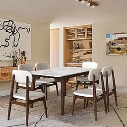 PLANKO | White Marble Top Natural Sheesham Solid Wood Dining Set 6 Seater | Seasoned Wood | Walnut (Walnut)-picture-21