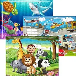Fiddlys 54 Pcs Wood Jigsaw Puzzles for Kids & Children Age 6+ Double Layered Wooden Puzzles with Bright Front & Back Print Puzzle for Kids-Educational Toy (Pack of 3)-picture-18