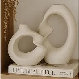 SPHINX White Ceramic Donut Vase Set, 21.6 cm and 14.5 cm Modern Decorative Vases for Dried Flowers, Home Decor-image-14