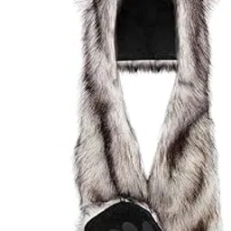 satinior Wolf Faux Animal Hoods Hat Furry Hat Mittens Gloves Scarf Paws Ears Wolf Accessories (White and Black)-picture-22