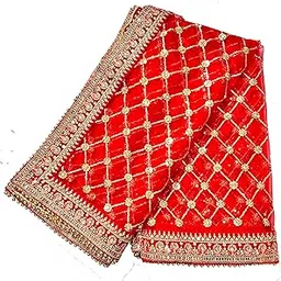 asha chunri house Womens Red Bridal Handwork Dupatta With Velvet Border 2.25 Mtr-picture-19
