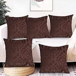 Decorative Cushion Covers, Solid Sofa Cushion, Soft Velvet Cushion Case, Square Accent Cushion Covers for Sofa, (Dark Cofee, Set of 5 (16" x 16")) image 1
