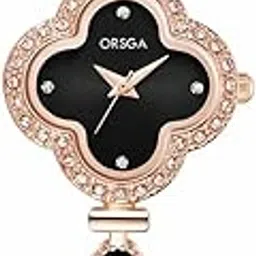 orsga Watch Bracelet Analog Clover Dial Wrist Watch for Ladies Luxury Diamond Stone Rose Gold Brass Strap Dress Watch for Women-picture-18