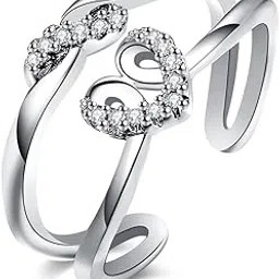 via mazzini Platinum Plated Double Ring Style Proposal Mon Amie Heart Ring for Women and Girls (Ring0320)-picture-46