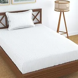 Stripe Glace Cotton Single BedSheet with 1 Pillow Cover - Premium Soft & Durable Fabric for Everyday Comfort | Hotels | Guest Houses | Villas | Hospitals 60"X90" Pack of 1 (White)-image-78