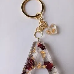 REAL Rose Petals & Gold Flakes Resin Keychain Resin Alphabet Initial Letter Keychain Key Ring for Man Women Grils Purse Handbags (A)-picture-13