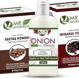 MR Ayurveda Onion Shampoo, Reetha Powder & Shikakai Powder - Pack of 3 (320 Grams)-picture-24