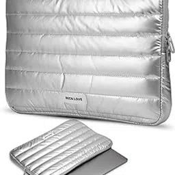 Soft Padded Medium Portable Laptop Sleeve | Puffy Laptop Sleeve | Compatible with Laptop/MacBook Air/Pro Upto 15 in | Water Resistant Fabric | Padded Sleeve with Zip Closure - Silver-picture-35