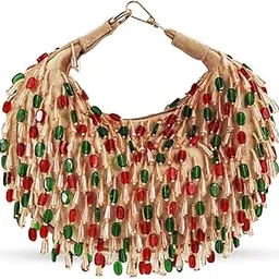the tan clan Bella Red Multicolor Half Moon Bag Clutch for women Purses Luxury Evening Handbags for ladies with Detachable Handle image 1