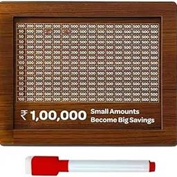AK WOOD ART Wooden Money Savings Bank Box with Marker, Brown, 1,00,000 Small Amount Save, Financial Education Tool for Kids, Family-picture-18