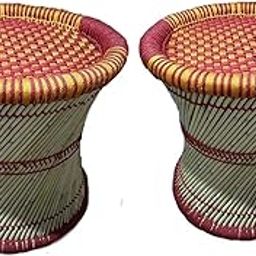 HM ServicesCane Bamboo Stool/Muddha for Outdoor/Indoor/Furnishing/Color: Multicolor (Pack of 2)-image-90