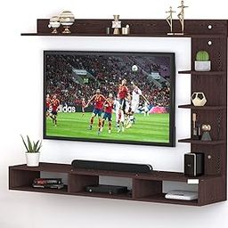 generic PNDG Wooden Set Top Box Stand Wall Mounted Shelf Racks for Home Living Room,TV Unit with Shelves for Wall Mounted TV, Wooden, WENGE-picture-45