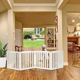 EMIWUD FURNITURE Wooden Freestanding Pet Room Divider for Kids' Safety | Pet Safety Barrier | Indoor Pet Puppy Safety Fence | Dogs Room Partition for Kids and Dogs (White, 4 Panel)-picture-46