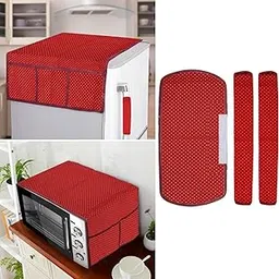 Exclusive 3-Layered Polyester Combo Set of Appliances Cover (1 Pc. of Fridge Top Cover, 3 Pc Handle Cover and 1 Pc. of Microwave Oven Top Cover) (Color-Red Polka Dot, Set Contains-5 Pcs.)-picture-23
