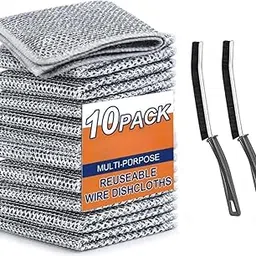 VLSYS Pack of 10 Non Scratch Wire Dish Scrub Kitchen Cloth Scrubber for Cleaning,Mesh Cloth Scrub for Washing Utensils, Dishwashing Metal Steel Rag Clothes for Dishwash with Free 2 Gap Cleaning Brush-image-56