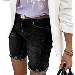 mippo Denim Hole Shorts for Women | Raw Edge Mid-Rise Casual Jeans Shorts image 1