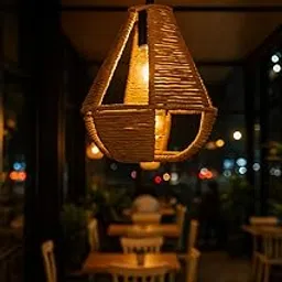 AMC Rattan Cane Webbing Bamboo Rafia Paper Rope Premium Ceiling Light Hanging Pendant lamp for Indoor Lighting (10" Dia x 12" H) (Bulb not Included) 1 pc-picture-15