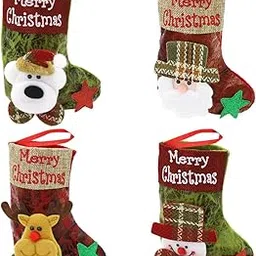 HASTHIP® 4Pcs Christmas Stockings Cute Santa, Reindeer, Bear, Snowman Print Small Christmas Tree Decoration Items Hanging Christmas Decorations Ornaments Stocking for Xmas Tree, Home Decor, Wall-image-8