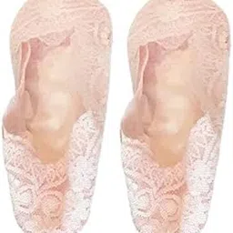 1Pair Low Cut No-Show Socks Anti-Slip Ankle Lace Boat Pink-image-59