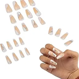 MENOVAS 24pcs Stick-on Nails set, with Easy Glue Tab application, Nails are Reusable & Unbreakable, Fake Nails Artificial Nails Art Set - Press On Fake Nails For Women & Girls image 1
