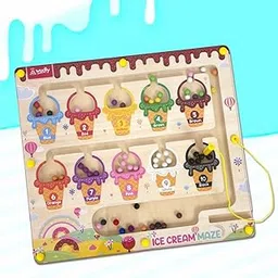 Wudly Ice Cream Maze,Magnetic Color and Number Maze - Educational Fine Motor Skills Toys for Boys Girls 3 4 5 Years Old, Wooden Color Matching Learning Counting Toddler Puzzle Board-image-90
