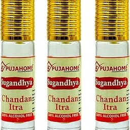 Pujahome Sugandhya Chandan Itra for Puja – Alcohol-Free Natural Attar for Puja & Meditation (Pack of 3, 6ML) | Long-Lasting Chandan Fragrance for Home & Mandir-picture-25