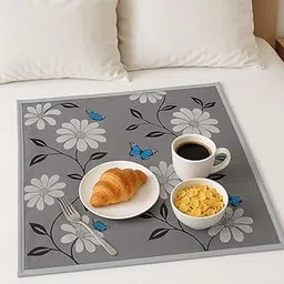 Homerz Premium Bed Server Food Mat Reversible Bed Server, Mattress Protector for Home | Food Mat for Kids, Size 36x36 inch, Double Side use (Grey Butterfly)-image-0