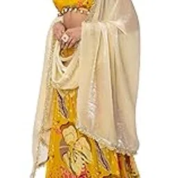 zlaata Yellow Lehenga Set for Women | V Neck Choli with Flared Lehenga and Dupatta | Floral Pattern | Sleeveless | Regular Fit Lehenga for Women | Pack of 1 Set (XS)-picture-51