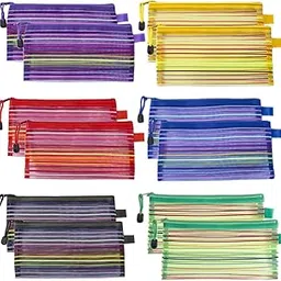 ZZIYEETTM Zipper Mesh Pouch 6 Colors Pencil Document Bag Multipurpose Zipper File Storage Bag Travel Cosmetics Bags for Office Supplies (A5 Size - 9.8" x 7", 12pcs) image 1