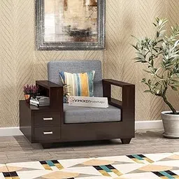 FURNESHO Sheesham Wood Single Seater Sofa Set with 2 Drawer Wooden Sofa Set with 40 Density Cushions for Living Room Home Office (Walnut Finish)-image-15