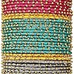 zulka Non-Precious Metal Base Metal with Silk thread and Linked with Ball Stone Glossy Finished Bangle Set For Women and Girls-picture-13