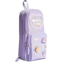 Plastic Kawaii Pencil Case 3 Compartment Cute Pencil Case Aesthetic for Girls Large Capacity Pen Pencil Pouch Multifunctional Stationery Organizer for School Office,Purple-picture-19