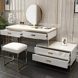Vandana Interiors Modern White Makeup Vanity Expandable Dressing Table with Cabinet Mirror & Stool Included-picture-18