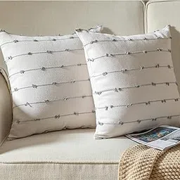 Boho Throw Pillow Covers 18x18 Pack of 1 Modern Decorative Cushion Case Tufted Square Pillows Cover Pillow Cases Pillowcase for Sofa,Couch,Bed, Beige and Grey-image-85