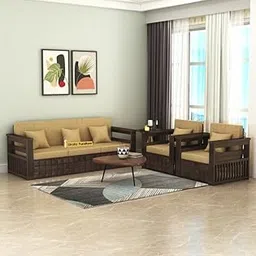 STRATA FURNITURE Sheesham Wood 5 Seater Sofa Set for Living Room Home Office Solid Wooden 3+1+1 Seater Sofa Set Furniture (Walnut Finish)-picture-20